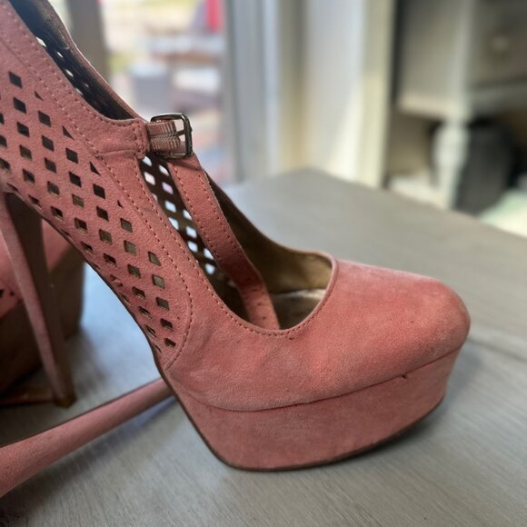 🌸 Pink Suede Cutout Platform Heels | Stiletto Pumps | Size 8 - Picture 5 of 10